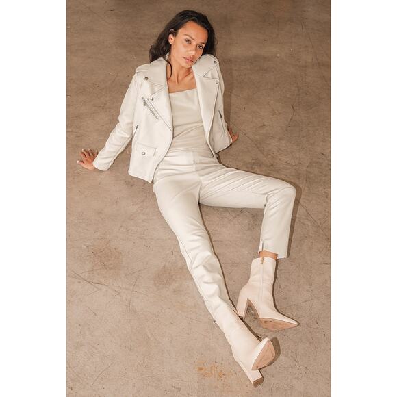 Lulu's Out for the Night Beige Vegan Leather Moto Jacket S NWT - Picture 4 of 8